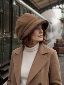1 Pc Solid Color Bucket Hat, Casual Style With Fuzzy Fleece Brim,Warm Hat For Women, Suitable For Daily Outing, Shopping, Travel, Autumn And Winter - Multicolor - View 8
