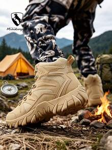 Men's Breathable Durable Side Zipper Lace-Up Round Toe High-Top Thick Sole Tactical Boots, Outdoor Hiking Desert Climbing Tactical Outdoor Spring Summer Suitable For Outdoor Hiking. - Sand Color - View 6