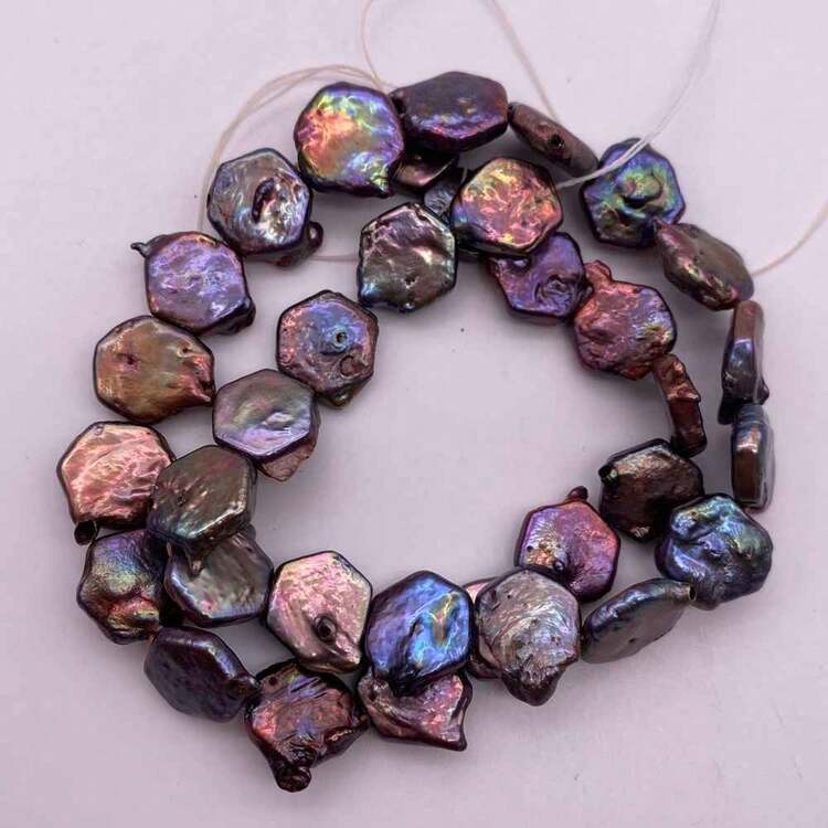 12mm Purple-Red Hexagonal Asymmetrical Freshwater Pearl DIY Accessories 1 Strand Length 39cm/15.35inch, Hole Diameter 0.9mm - Red Violet - View 4