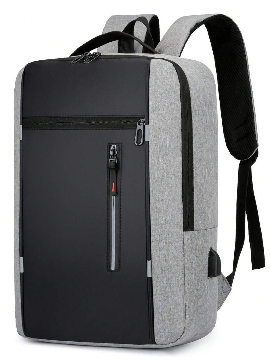 Water-Resistant Fashion Casual USB Port Men's Backpack - Grey - View 1