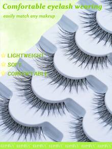 7 Pairs Natural Long Cat Eye False Eyelashes, Flared Tail 3D Voluminous Faux Lashes - Black - View 4