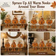 3pcs Halloween Wooden Autumn Decorative Signs With Stands, Pumpkin And Maple Leaf Accents, Thanksgiving Harvest Season Desktop Wall Home Display Decor - Multicolor - View 2