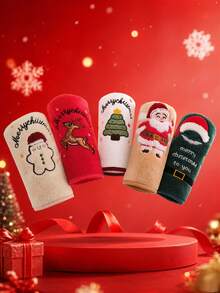 5/2/1pc 13.8*29.5 Inch Hanging Coral Fleece Towel, Christmas Gift, Embroidered Reindeer Tree Pattern, Super Soft Absorbent Quick Dry Face Towel, Hair Wrap, Shower, Makeup Removal, Christmas Bathroom Home Decor - Multicolor - View 14