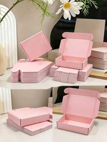 Foldable Corrugated Gift Box With Lid, Multiple Colors, Mailing Box For Shipping Packaging, Cardboard Gift Box, Suitable For Birthday, Wedding, Party, Holiday, Small Business Packaging - Pink - View 5