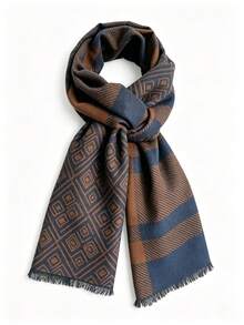 Old Money Style Men's Scarf, Premium Wool Blend Luxury Letter Reversible Long Neck Warmer, Thick & Warm - Multicolor - View 3