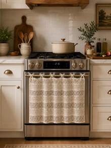 White Floral Lace Oven Curtain, Tie-Up Ruffle Short Kitchen Tier Curtain, Farmhouse Style Decorative Cover, Suitable For Oven, Open Cabinet, Small Window, Country Home Decor - Apricot - View 2