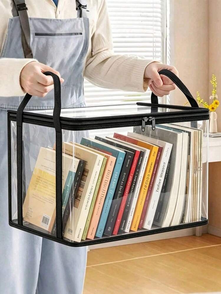 耐用透明翻蓋收納盒，大號長方形可堆疊省空間收納箱，耐用塑膠儲物容器，適用於衣物、書籍、居家辦公、旅行、家用收納、背包收納袋、宿舍收納 - 彩色 - 查看 1