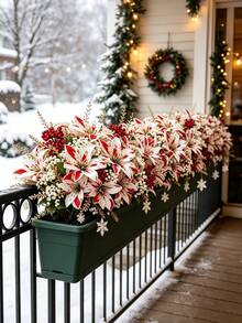 12/6/1pc Set Artificial Red & White Poinsettia Bouquet With Baby's Breath, Holiday Floral Arrangement Kit, Suitable For Fireplace, Stair Railing, Dining Table, Vase, Balcony Planter And Stage Backdrop, Perfect For Christmas Tree And Home Decor - Multicolor - View 6