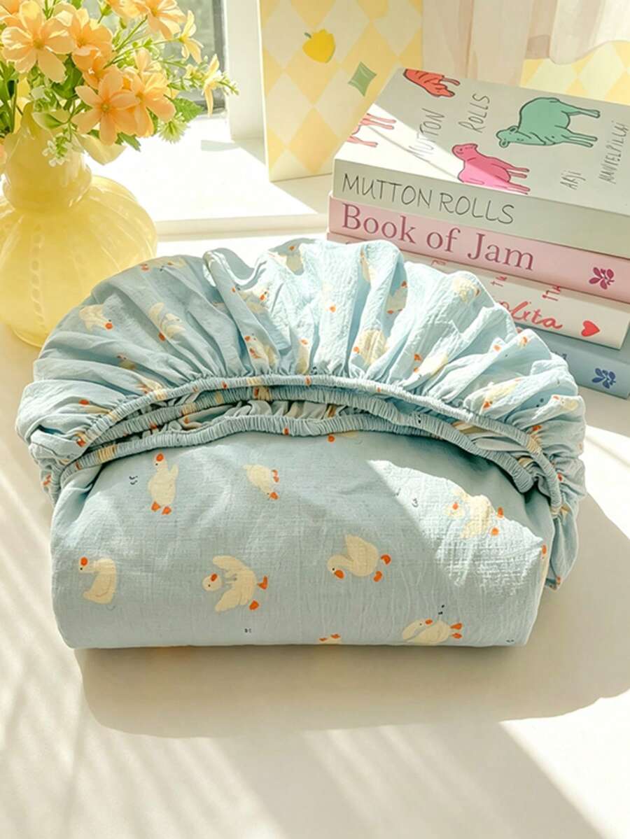 1pc 100% Polyester Back To School Season Fresh Pastoral Small Ditsy Floral Bedroom Versatile Fitted Sheet, Pillowcase Not Included, Machine Washable, Suitable For All Seasons
