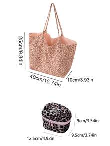 Tas Bahu Motif Pink/Macan Tutul Dua Sisi, Satu Tas dengan Dua Gaya Pemakaian, Versi Tote Kapasitas Besar, Termasuk Tas Penyimpanan - MultiWarna - View 11