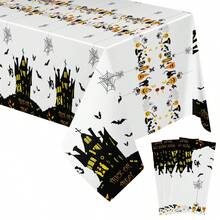 1 buah/3 buah Taplak Meja Plastik Sekali Pakai dengan Latar Belakang Putih Segar Bermotif Kastil, Kelelawar, , dan Jaring Laba-laba, Cocok untuk Pesta Halloween, Pesta Bertema, Pertemuan Keluarga, Dekorasi Taplak Meja Pesta Ulang Tahun 130*274cm - MultiWarna - View 7