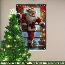[Pai Ge Banner]1pc, Polyester Material, Christmas Theme Window Banner With Christmas Tree, Reindeer, Santa Claus Design For Christmas - Santa Claus Delivering Gifts - View 8