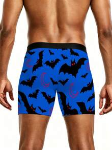 4 Random Pairs Of Men's Fun Shorts, Halloween Quirky Bats And Spooky Distressed Pumpkins, Sporty Casual Long Boxer Briefs - Multicolor - View 3