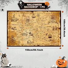 1pc Pirate Treasure Map Backdrop Pirate Theme Background Jewelry Map Banner Photography For Halloween Party Decoration Carnival Birthday - Multicolor - View 6