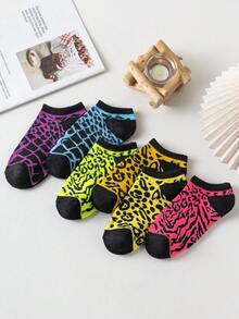 6/12/20/30 Pairs Women's Random Color Leopard Print Low-Cut Cute Short Socks, Fashionable Versatile, Minimalist Comfortable, Soft Breathable, Suitable For Daily Wear - Multicolor - View 2