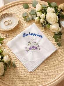 1pc Custom Text Wedding Handkerchief, Personalized Happy Tears Bridal Hankie, Custom Flower Gift For Bride, Mother Of The Bride Groom Keepsake - Multicolor - View 15