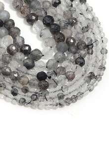 1 Strand Natural Black Rutilated Quartz Stone Faceted Round Loose Faceted Bead 2/3/4MM Pick Size For Jewelry Making Bracelet Accessories - Multicolor - View 3