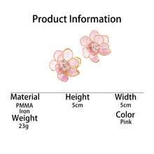 1 Pair Elegant Romantic Soft Style Translucent Pink Flower Stud Earrings For Women, Suitable For Summer Vacation And Daily Wear - Pink - View 5