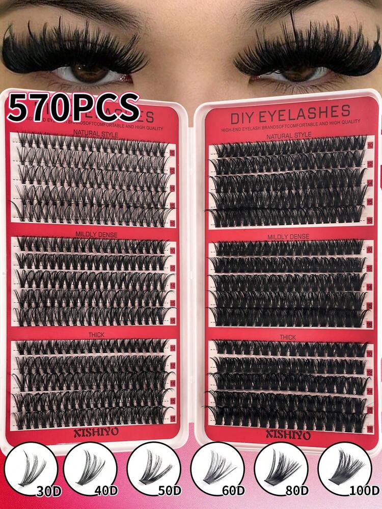 600/570pcs Natural Long Eyelash Clusters, 10-16mm Single Strands, DIY Korean Style False Eyelashes, Natural Style Eyelash Clusters, Cluster Eyelash Extensions, C Curl Single Strand Eyelash Clusters, Fine Eyelash Clusters, Natural C Curl Eyelash Clusters, DIY Eyelash Extension Kit - D - View 7