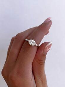 1件 4爪橢圓形立方鋯石戒指，1ct-3ct，優雅精緻，復古風格派對/生日禮物，適合女性，時尚細膩珠寶 - 銀色 - 查看 3