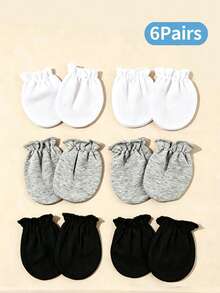 6/4/1 Pair Solid Color Newborn Baby Gloves, All-Season Anti-Scratch Infant Accessories, Soft And Skin-Friendly, Full Finger Design, Suitable For Baby Boys - Multicolor - View 4