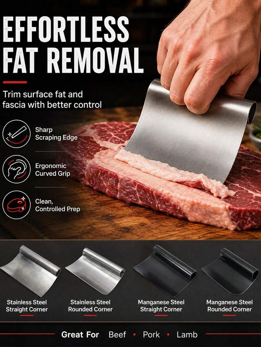 1pc Ergonomic Curved Meat Scraper, Handheld Fat Trimmer For Beef & Pork, Sharp Edge Kitchen Prep Tool For Meat, Bench Scraper Kitchen Accessory With Comfortable Grip, Fast Fat Fascia Removal For Beef Pork Lamb - Multicolor - View 1