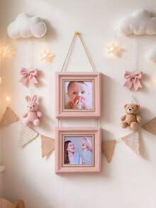 1pc Pink Hanging Photo Frame, Suitable For Displaying Mother And Baby Commemorative Photos, Decorative Frame For Displaying Multiple 4x4 Inch Square Photos, Creative Wall Decor For Baby Room, Storage And Display Of Children's Commemorative Photos, Single Frame Without Photos - Multicolor - View 5