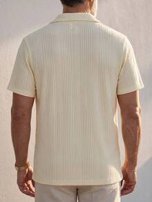 GOLDREDY Summer Fashion Men's Textured Jacquard Short Sleeve Shirt, Mature Style, Simple Versatile Casual Slimming Turn Collar Blouse - Yellow - View 5