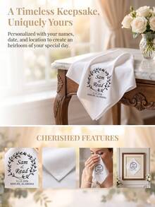 1pc Custom Text Wedding Handkerchief With Botanical Wreath Print, Personalized Couple Meaningful Bridal Keepsake Gift For Wedding Day Souvenir Favor - Multicolor - View 5
