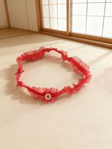 1pc Women's Red Lace Trim Heart Inlaid Festive Christmas Sexy Bridal Elastic Thigh Chain - Multicolor - View 10