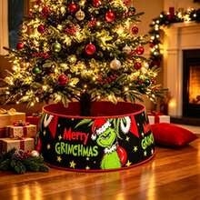 The Grinch Christmas Tree Collar Cartoon Print Tree Base Decorative Cover Christmas Tree Skirt Ring Holiday Home Party Decoration Suitable For Family And Adults - Multi-color - View 5