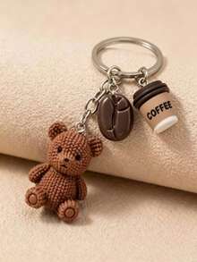 1pc Cute Bear Keychain, Coffee Bean Beverage Accessory Decoration, Y2K Backpack Charm, Keychain Accessory - Multicolor - View 1