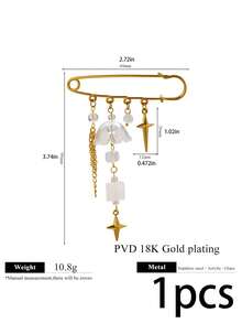 Broche de alfiler multiusos de acero inoxidable 304 chapado en oro de 18K para mujeres, broche de flor con cuentas y borlas estilo macaron, alfileres decorativos para abrigos, bufandas y atuendos de mujer - broche - Ver 11