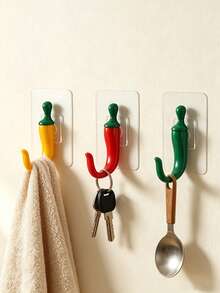 1/5pcs Strong Self-Adhesive Chili Pepper Shaped Hooks, Easy Installation Without Drilling, Suitable For Bathroom Towel Hooks, Closet Hooks, Kitchen Hooks, Door Key Hooks, Hair Accessory Storage Hooks And Various Holiday And Party Decorations - Multicolor - View 5