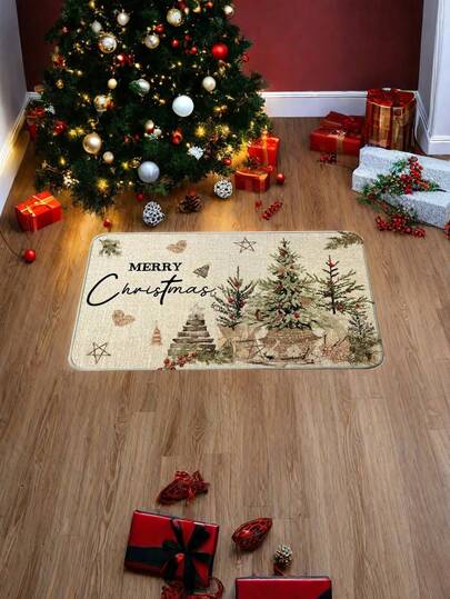 1 Pine Needle, Berry, And Holly Christmas Doormat - Non Slip, Machine Imitation Cashmere Pad, Perfect For Indoor/Outdoor Holiday Decoration, Christmas Mats, Home Decor