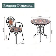 Juego De Mesa De Mosaico Para Patio:Mesa De Exterior Con 2 Sillas Plegables - Negro - Ver 3