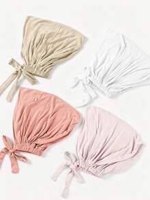 CONFLASS Bộ 4 mũ lót hijab màu trơn, buộc dây, co giãn, điều chỉnh được kích cỡ, chất liệu modal - Nhiều màu - Xem 3