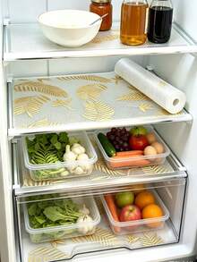 4 piezas de revestimientos impermeables para refrigerador - a prueba de humedad, antideslizantes, lavables, reutilizables, material EVA, patrón de limón novedoso, adecuados para refrigerador y decoración de cocina, revestimientos de refrigerador, revestimientos de cajones, revestimientos de armarios de zapatos, revestimientos de armarios - Dorado - Ver 3