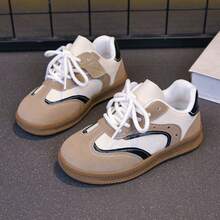 1 Pair Spring/Autumn Children's Training Shoes, Colorblock Patchwork Lace-Up Sneakers, Boys & Girls Non-Slip Soft Sole Sports Casual Shoes - Khaki - View 7