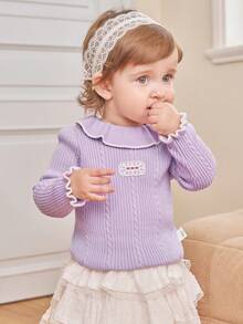 Balabala Baby Girls Knit Sweater Soft‑Touch Winter Knitted Base Layer Versatile Pullover For Little Young Girl - Purple - View 1