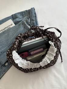 1PC Large Capacity Ditsy Floral Lace Trim Crossbody Bag, Zipper Design, Non-Adjustable Shoulder Strap, Suitable For Daily Outings, Can Easily Accommodate Daily Essentials, Versatile Item, Suitable For Various Styles And Occasions. - Multicolor - View 8
