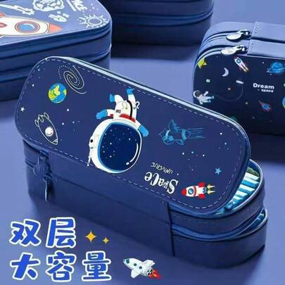 1PC Ins Style Large Capacity Astronaut Pencil Case New Double Layer Stationery Box Space Theme Multi-Function Pencil Pouch School Pencil Pouch School Supllies Teacher Classroom Decor School Supplies