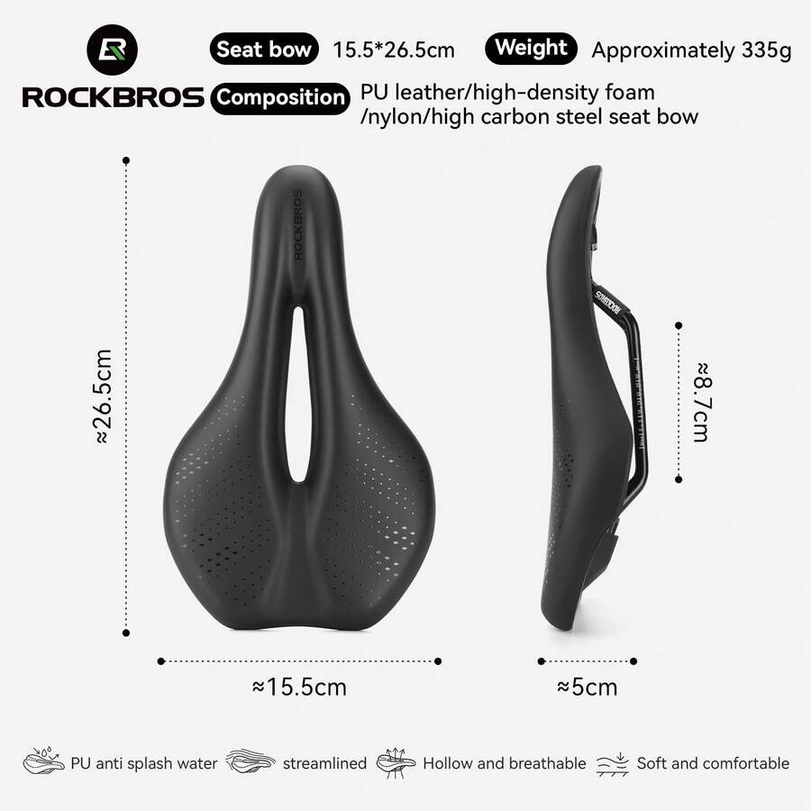 ROCKBROS 1 buah Bantalan Kursi Olahraga Nyaman: Menyerap Guncangan dan Anti Benturan, Dengan Saluran Udara Berongga untuk Pembuangan Panas, Membuat Bersepeda Lebih Nyaman - Hitam - View 1