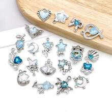 5/20pcs Silvery Plated Blue Rhinestone Charms Dolphin Shell Star Heart Butterfly Owl Pendant For DIY Bracelet Necklace Earring Jewelry Making Findings - Blue - View 4