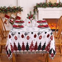 1pc Christmas Tree Snowflake Print Rectangular Tablecloth, Suitable For Holiday, Party, Birthday, Dinner, Restaurant Table Decor, Christmas Home Autumn/Winter Decoration - Multicolor - View 2