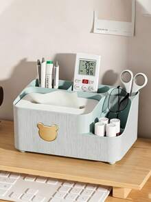 1pc Multifunctional Plastic Tissue Box With Side Storage Compartments, Cute Bear Decor Napkin Dispenser Holder For Remote Controls Small Items, Desktop Tissue Organizer For Coffee Table Living Room Bedroom Dorm Home Decoration - Multicolor - View 7