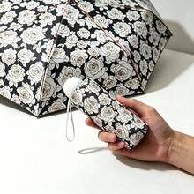 White Rose Black Vinyl Sun Protection Portable Folding Umbrella, Outdoor Universal Travel Essential - White Rose Capsule - View 3