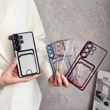 Electroplated Color Frame Transparent Card Slot Phone Case, Raised Camera Frame Anti-Drop Protective Shell, Fashionable Versatile Style Compatible With Samsung Galaxy S26 Ultra/S26 Plus/S26/S25/S24 Ultra/S24 Plus/S24/S23 Ultra/S23 Plus/S23 Series, Portable Small Gift - Purple - View 4