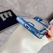 Electroplated Color Frame Transparent Card Slot Phone Case, Raised Camera Frame Anti-Drop Protective Shell, Fashionable Versatile Style Compatible With Samsung Galaxy S26 Ultra/S26 Plus/S26/S25/S24 Ultra/S24 Plus/S24/S23 Ultra/S23 Plus/S23 Series, Portable Gift - Blue - View 5