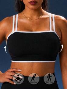 2pcs/Set Women Plus Size Seamless Contrast Color Low Support Knit Sports Bra, Suitable For Yoga, Fitness, Daily Wear - Multicolor - View 4